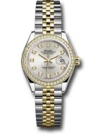 *Pre-Owned* Rolex Steel and Yellow Gold Rolesor Lady-Datejust 28 Watch - Diamond Bezel - Silver Diamond Dial - Jubilee Bracelet