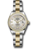 *Pre-Owned* Rolex Steel and Yellow Gold Rolesor Lady-Datejust 28 Watch - Diamond Bezel - Silver Diamond Dial - Oyster Bracelet
