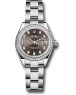  *Pre-Owned* Rolex Steel and White Gold Rolesor Lady-Datejust 28 Watch - 44 Diamond Bezel - Dark Grey Diamond Dial - Oyster Bracelet