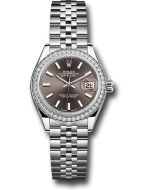  *Pre-Owned* Rolex Steel and White Gold Rolesor Lady-Datejust 28 Watch - 44 Diamond Bezel - Dark Grey Index Dial - Jubilee Bracelet