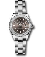  *Pre-Owned* Rolex Steel and White Gold Rolesor Lady-Datejust 28 Watch - 44 Diamond Bezel - Dark Grey Index Dial - Oyster Bracelet