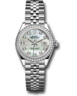 *Pre-Owned* Rolex Steel and White Gold Rolesor Lady-Datejust 28 Watch - 44 Diamond Bezel - White Mother-Of-Pearl Diamond Dial - Jubilee Bracelet