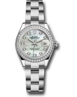  *Pre-Owned* Rolex Steel and White Gold Rolesor Lady-Datejust 28 Watch - 44 Diamond Bezel - White Mother-Of-Pearl Diamond Dial - Oyster Bracelet