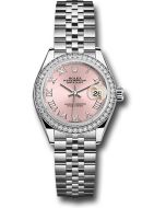  *Pre-Owned* Rolex Steel and White Gold Rolesor Lady-Datejust 28 Watch - 44 Diamond Bezel - Pink Roman Dial - Jubilee Bracelet