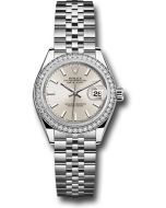  *Pre-Owned* Rolex Steel and White Gold Rolesor Lady-Datejust 28 Watch - 44 Diamond Bezel - Silver Index Dial - Jubilee Bracelet