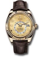 *Pre-Owned* Rolex Yellow Gold Sky-Dweller Watch - Champagne Arabic Dial - Brown Leather Strap