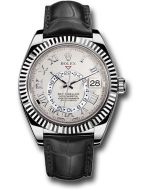  *Pre-Owned* Rolex White Gold Sky-Dweller Watch - Ivory Roman Dial - Black Leather Strap