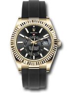  *Pre-Owned* Rolex Yellow Gold Sky-Dweller Watch - Black Index Dial - Oysterflex Bracelet