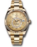  *Pre-Owned* Rolex Yellow Gold Sky-Dweller Watch - Champagne Sunray Arabic Dial - Oyster Bracelet