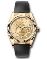 *Pre-Owned* Rolex Yellow Gold Sky-Dweller Watch - Fluted Ring Command Bezel - Champagne Index Dial - Oysterflex Strap