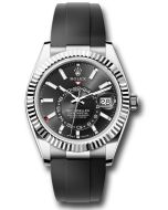 *Pre-Owned* Rolex White Gold Sky-Dweller Watch - Fluted Ring Command Bezel - Black Index Dial - Oysterflex Strap