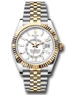  *Pre-Owned* Rolex Yellow Rolesor Sky-Dweller Watch - Fluted Ring Command Bezel - White Index Dial - Jubilee Bracelet
