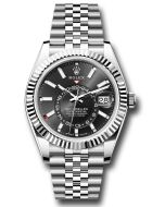  *Pre-Owned* Rolex White Rolesor Sky-Dweller Watch - Fluted Ring Command Bezel - Black Index Dial - Jubilee Bracelet