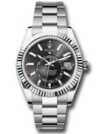  *Pre-Owned* Rolex White Rolesor Sky-Dweller Watch - Fluted Ring Command Bezel - Black Index Dial - Oyster Bracelet