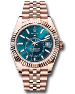 *Pre-Owned* Rolex Everose Gold Sky-Dweller Watch - Fluted Ring Command Bezel - Blue-Green Dial - Jubilee Bracelet