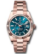*Pre-Owned* Rolex Everose Gold Sky-Dweller Watch - Fluted Ring Command Bezel - Blue-Green Index Dial - Oyster Bracelet