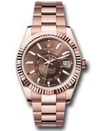 *Pre-Owned* Rolex Everose Gold Sky-Dweller Watch - Fluted Ring Command Bezel - Chocolate Index Dial - Oyster Bracelet