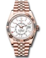  *Pre-Owned* Rolex Everose Gold Sky-Dweller Watch - Fluted Ring Command Bezel - White Dial - Jubilee Bracelet