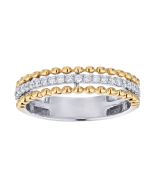 Diamond Center Row with Beaded Edges Two Tone Ring