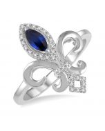 Gemstone & Diamond Fleur De Lis Ring