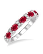 Oval Shape East-West Gemstone & Diamond Wedding Band