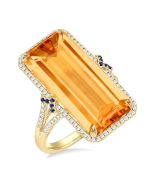 Solar Serenade 14K Yellow Gold Emerald-Cut Citrine, Sapphire & Diamond Halo Ring