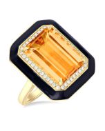 Noir Solstice 14K Yellow Gold Emerald-Cut Citrine, Diamond & Black Enamel Halo Ring