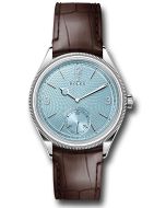  *Pre-Owned* Rolex Platinum 1908 Watch - Domed And Fluted Bezel - Ice Blue Rice-Grain Motif Index Dial - Matt Brown Alligator Leather Strap