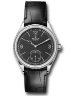 *Pre-Owned* Rolex White Gold 1908 Watch - Domed And Fluted Bezel - Black Index Arabic Dial - Alligator Leather Strap