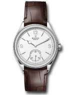  *Pre-Owned* Rolex White Gold 1908 Watch - Domed And Fluted Bezel - White Index Arabic Dial - Alligator Leather Strap