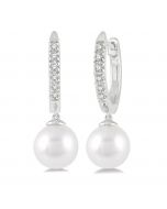Pearl & Diamond Drop Petite Huggie Earrings