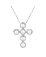 Cross Pearl & Halo Diamond Fashion Pendant