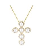 Cross Pearl & Halo Diamond Fashion Pendant