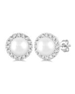 VerIonCel 14K White Gold Diamond Halo Earrings