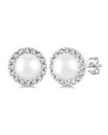IonCelOra 14K White Gold Diamond Halo Earrings