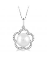 Flower Shape Pearl & Diamond Pendant