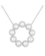 Circle Pearl & Halo Diamond Pendant