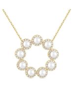 Circle Pearl & Halo Diamond Pendant
