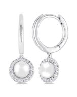 Pearl & Petite Halo Diamond Huggie Fashion Earrings