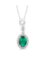 Nimbus Oval Shape Gemstone & Halo Diamond Pendant