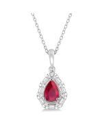 Pear Shape Gemstone & Baguette Halo Diamond Pendant