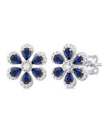 VelXeVio 14K White Gold Diamond Floral Earrings