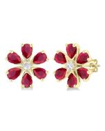 LinOn 14K White Gold Diamond Floral Earrings