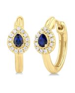 Pear Shape Gemstone & Petite Halo Diamond Huggie Fashion Earrings