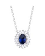 Oval Shape Gemstone & Baguette Halo Diamond Pendant