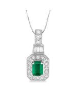 Tempest Emerald Shape Gemstone & Halo Diamond Pendant