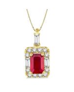 Aurora Emerald Shape Gemstone & Halo Diamond Pendant