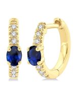 Oval Shape Gemstone & Petite Diamond Huggie Fashion Earrings