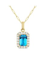 Octagon Blue Topaz & Diamond Pendant in 14K Yellow Gold