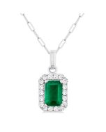 Thalia Emerald Shape Gemstone & Halo Diamond Pendant